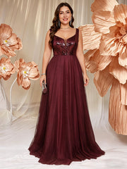V-neck Long Sleeveless Sequined Embroidered Dress