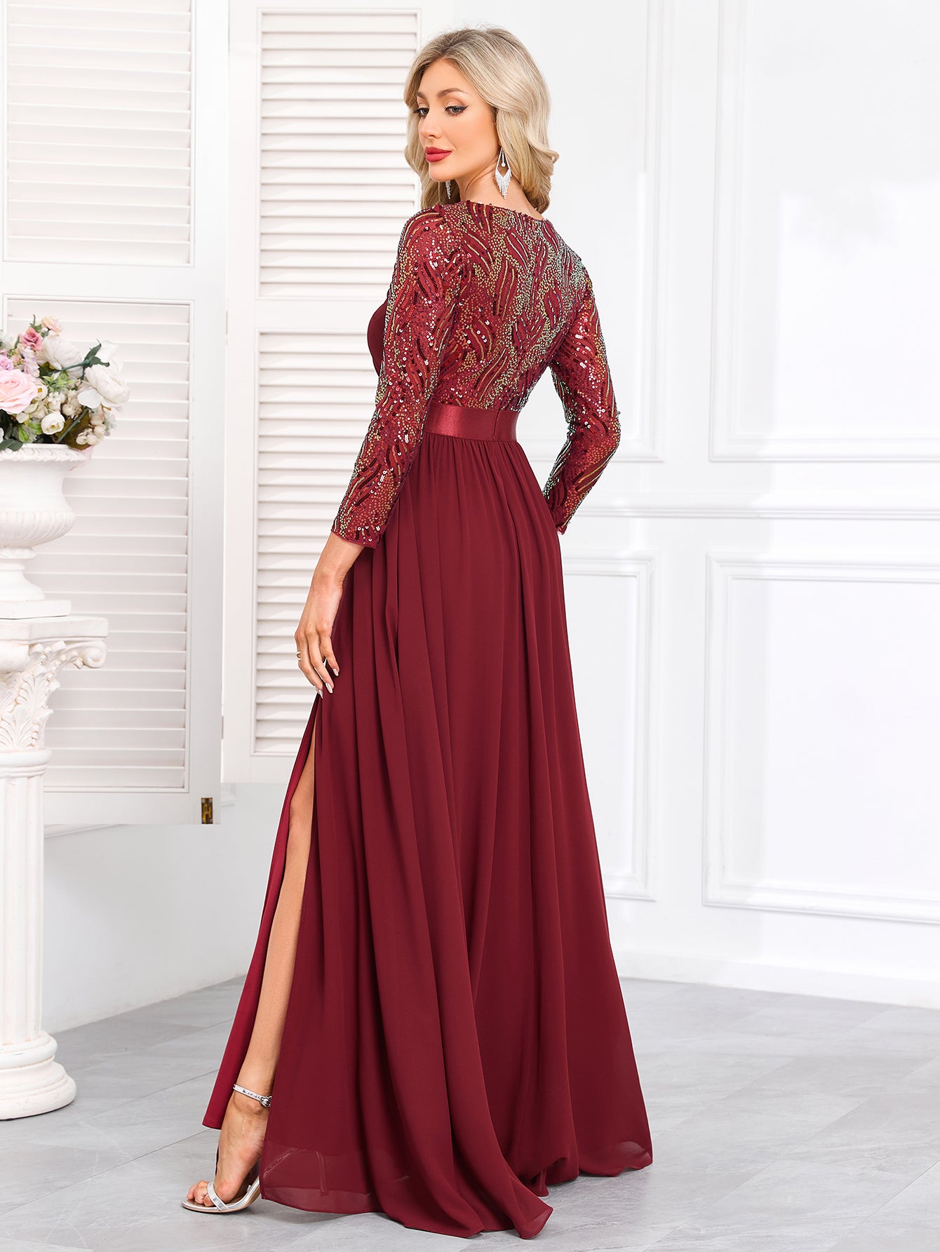Navy Sequin One‑Shoulder A‑Line Maxi Evening Gown