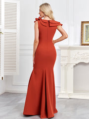 Rust 3D Flower Asymmetric Mermaid Evening Dress