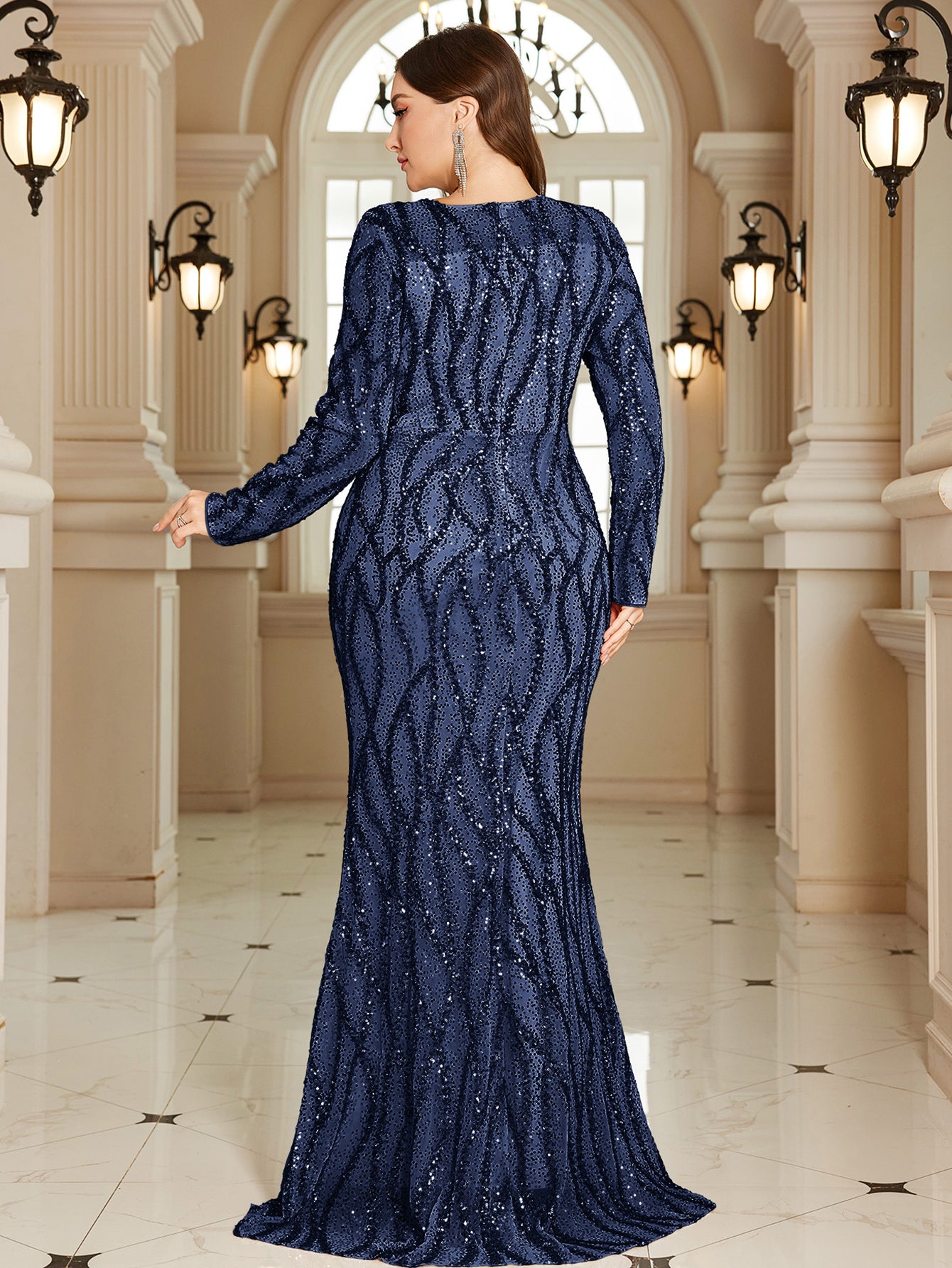 Royal Blue Lace Pocket Plus‑Size Mermaid Evening Dress