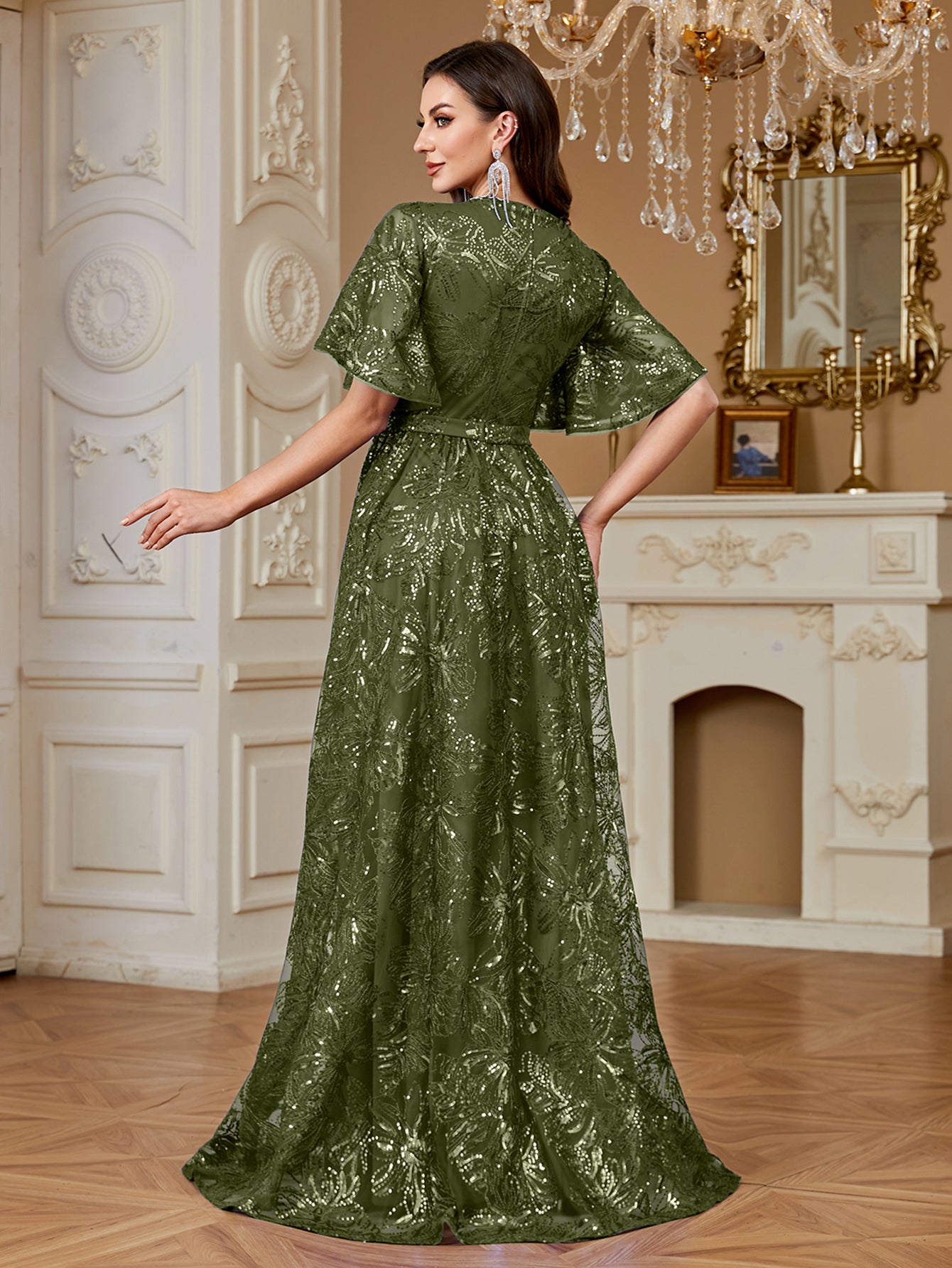 Elegant Formal Party Embroidered Sequin Long Dress