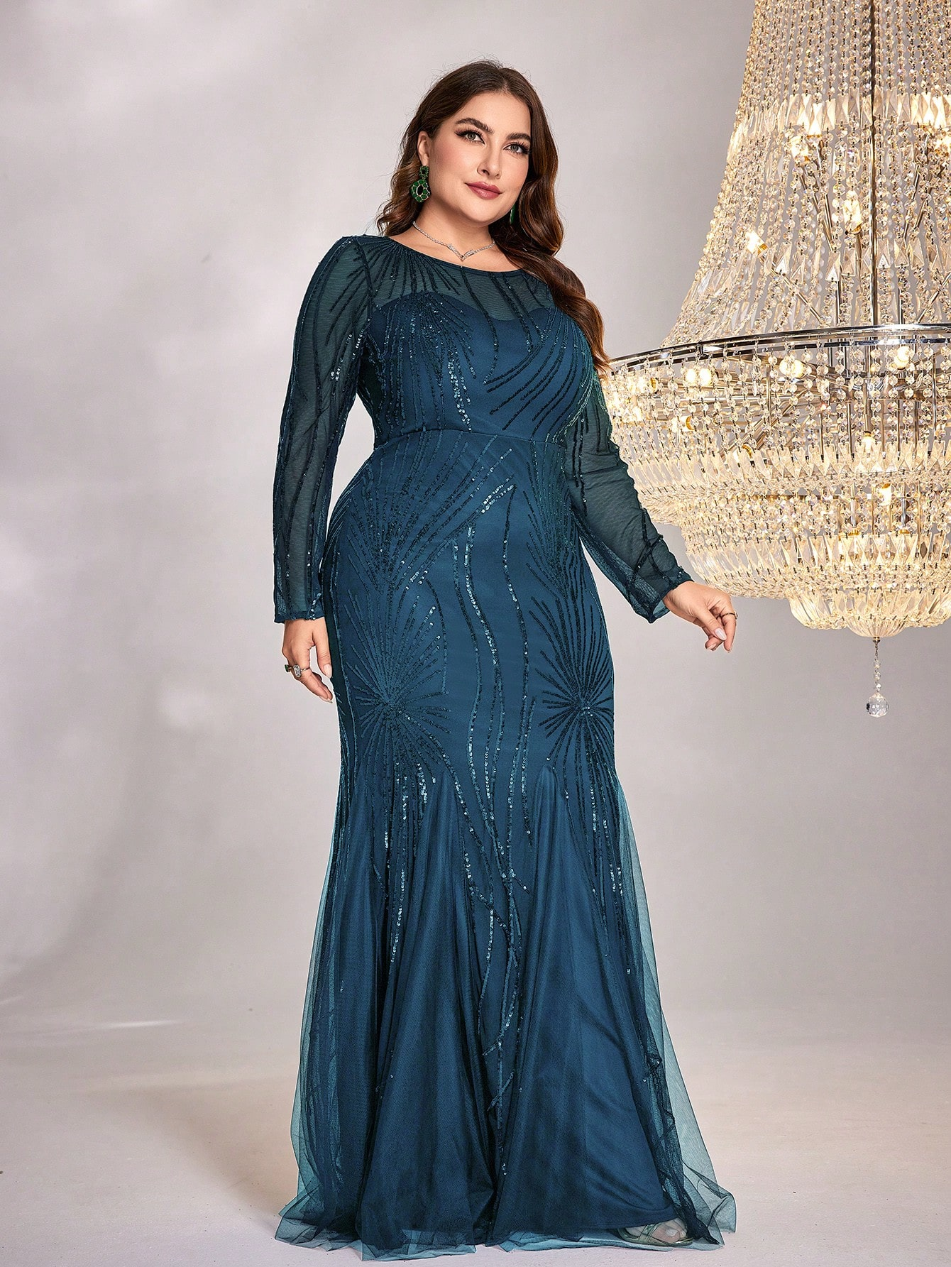 Plus Size Sequin Mesh Stitching Dress | XUIBOL