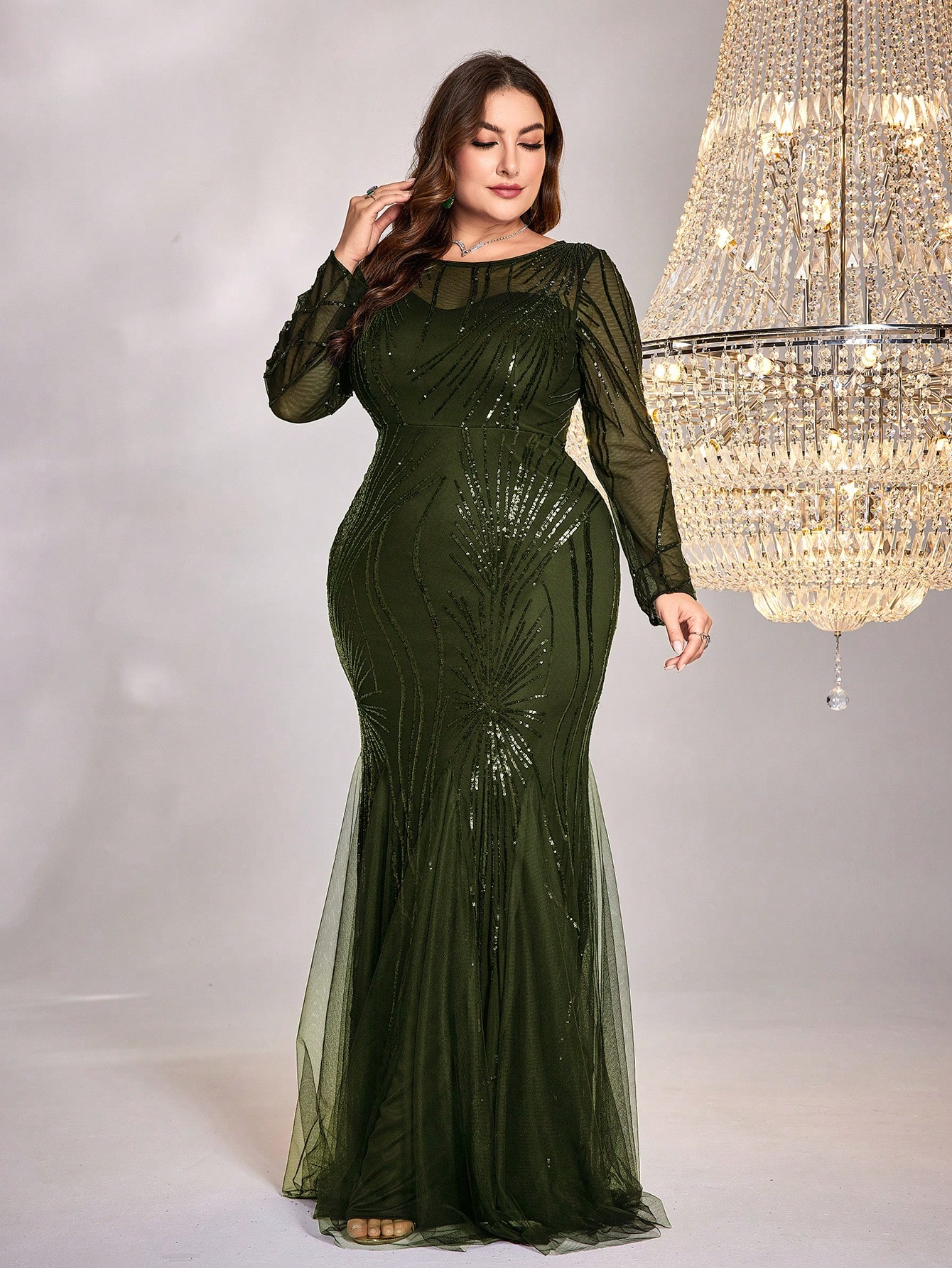 Plus Size Sequin Mesh Stitching Dress | XUIBOL