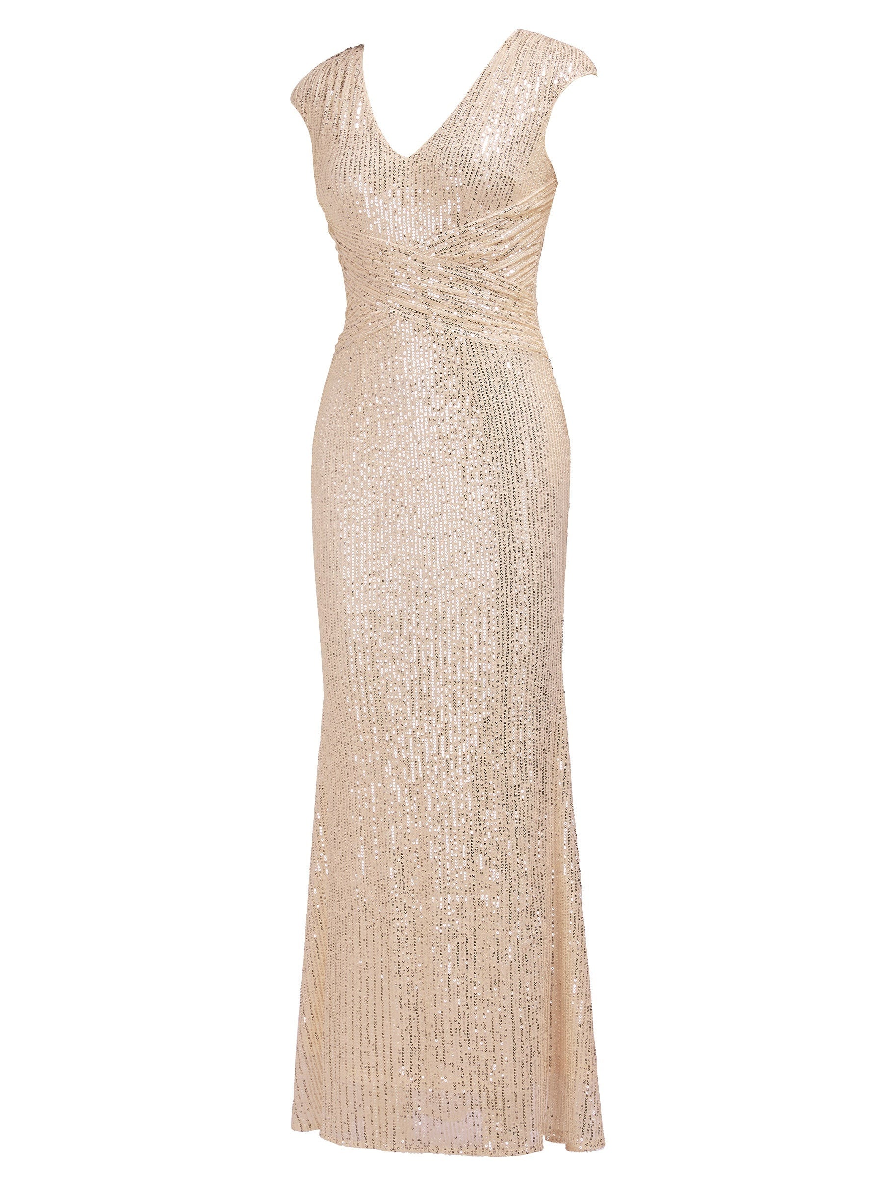 XUIBOL | Contrast Sequin Sleeveless Dress, Elegant V Neck Bodycon Party Maxi Dress