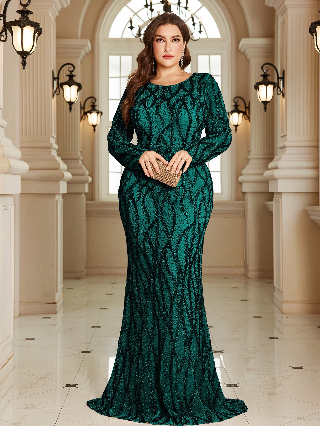 Royal Blue Lace Pocket Plus‑Size Mermaid Evening Dress