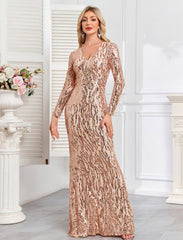 Rose Gold Wave Sequin Slim Mermaid Evening Dress
