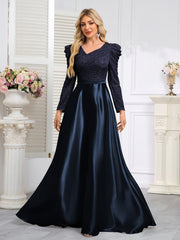 Dark Blue Satin Sequin Maxi Dress