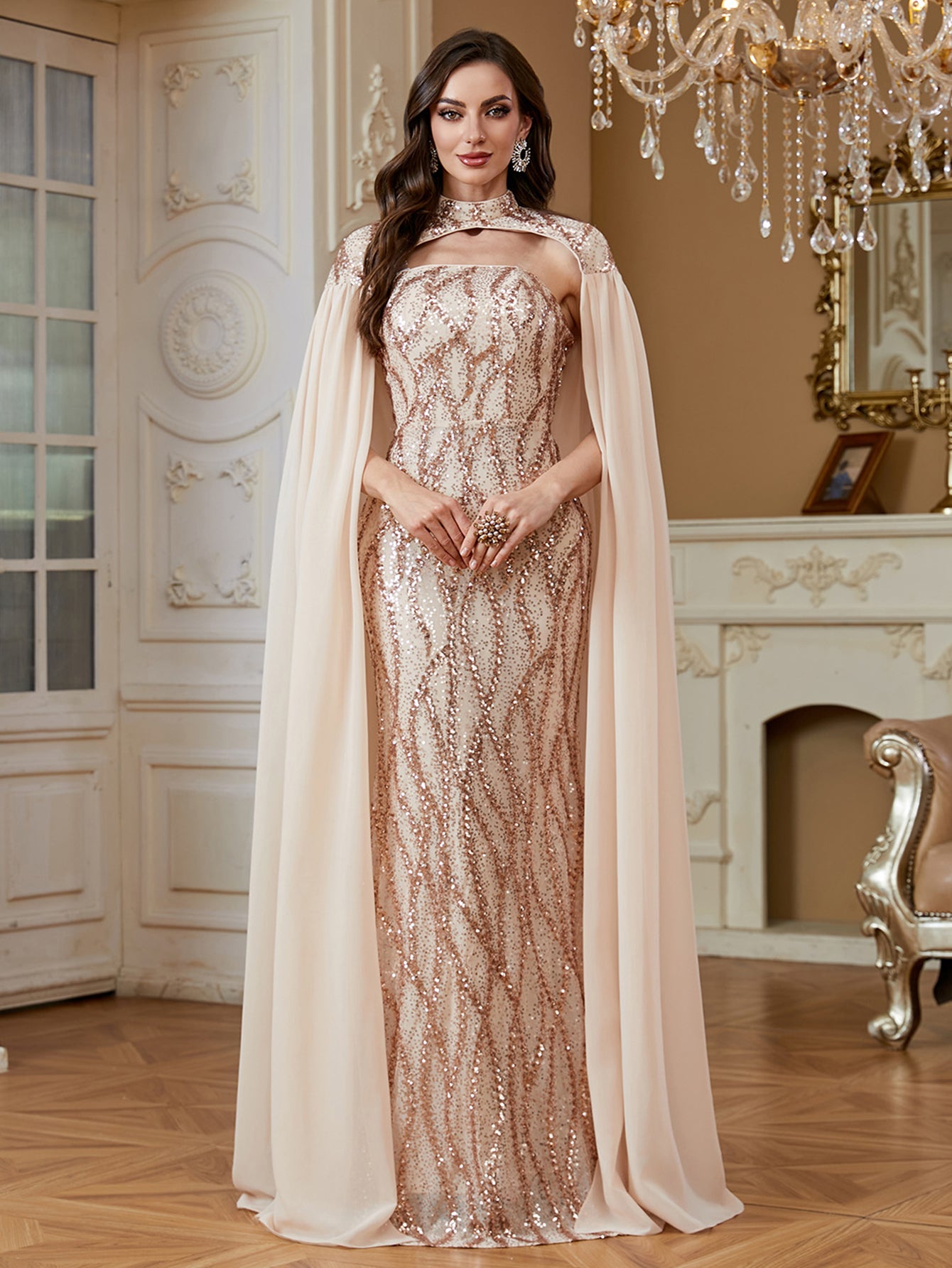 Strapless sexy backless dress with shawl