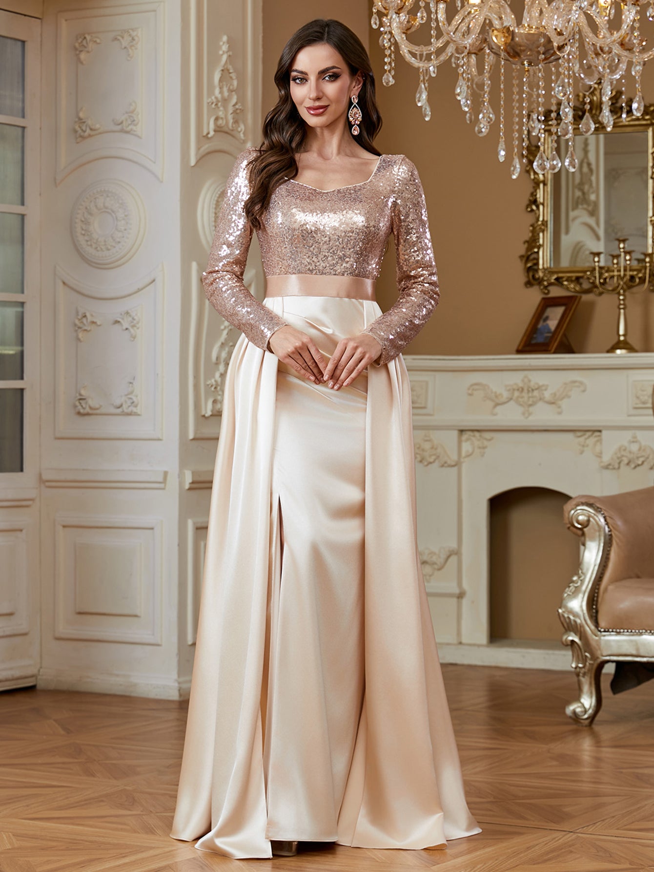 Stretch patchwork waistband and elastic satin skirt