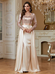 Stretch patchwork waistband and elastic satin skirt