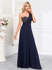 Navy Sequin One‑Shoulder A‑Line Maxi Evening Gown