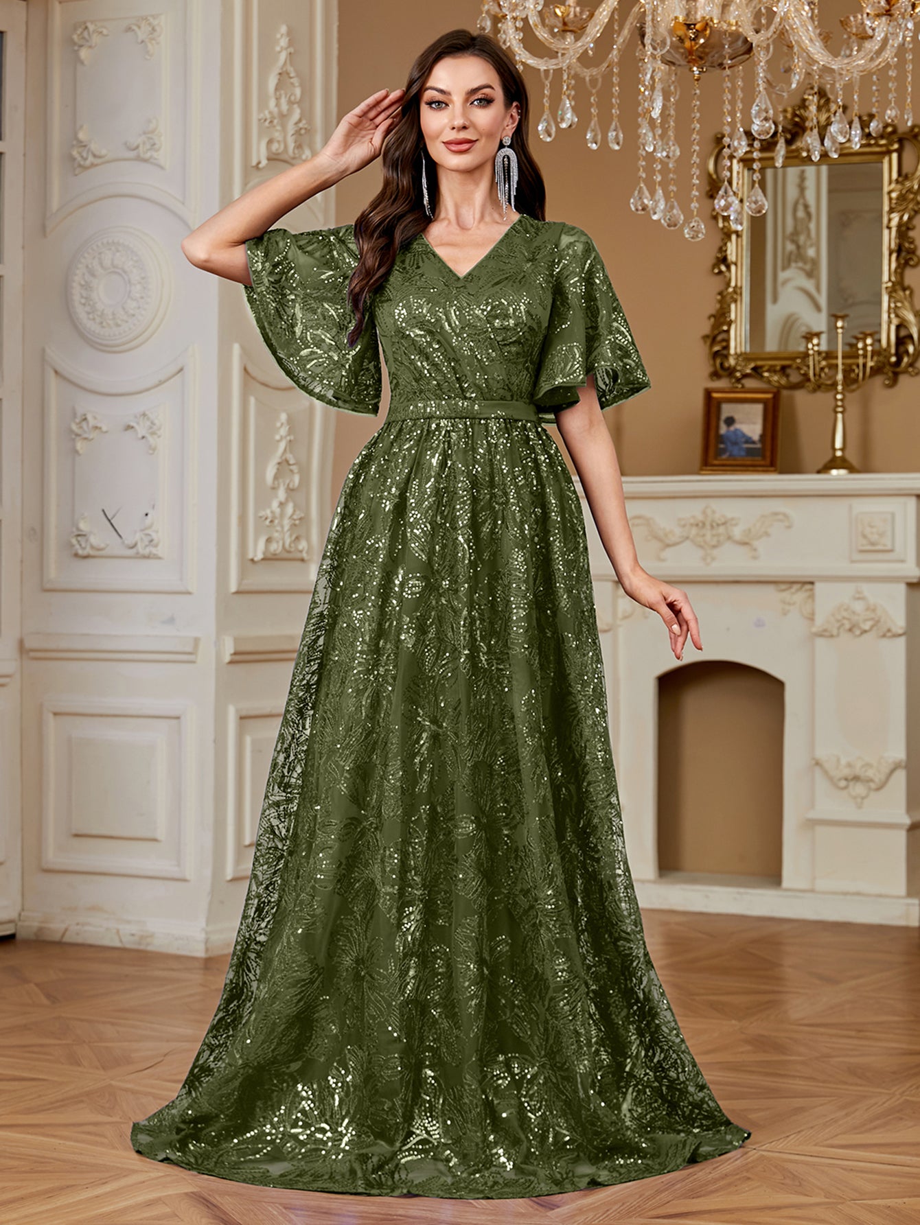 Elegant Formal Party Embroidered Sequin Long Dress
