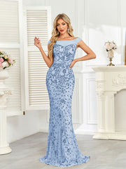 Royal Blue Sequin Off‑Shoulder Mermaid Evening Gown
