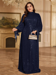 Champagne Bronze Floral Sequin Asymmetric Sleeve Mermaid Evening Gown