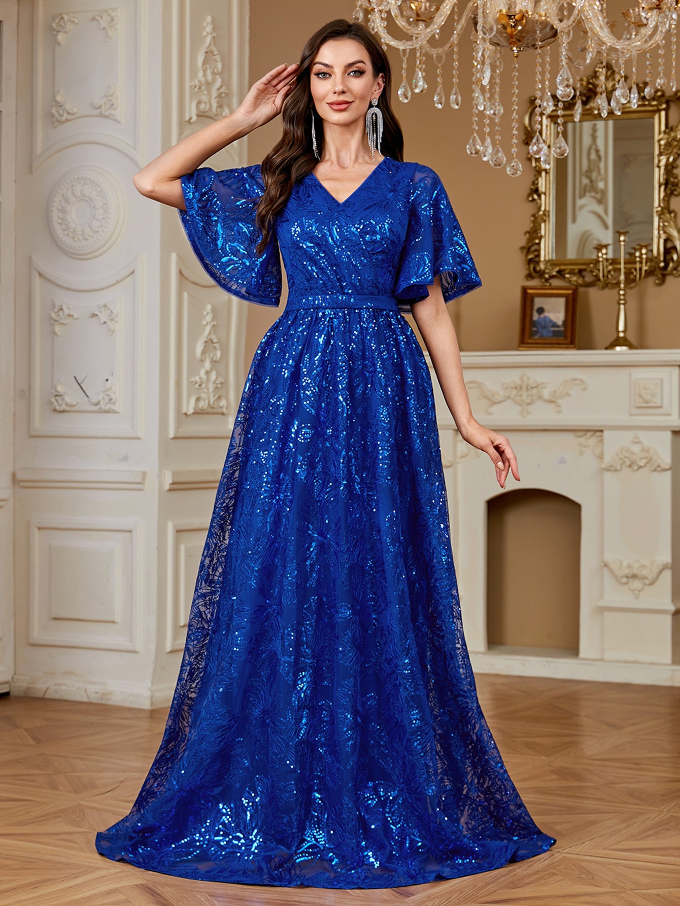 Elegant Formal Party Embroidered Sequin Long Dress