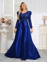 Dark Blue Satin Sequin Maxi Dress