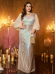 Glitter Geometric Pattern V Neck Mermaid Long Prom Gala Dress