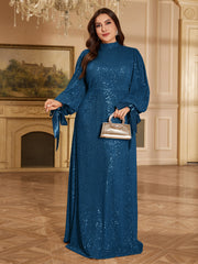 Champagne Bronze Floral Sequin Asymmetric Sleeve Mermaid Evening Gown