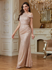 Elegant sequined fishtail gown with one shoulder design