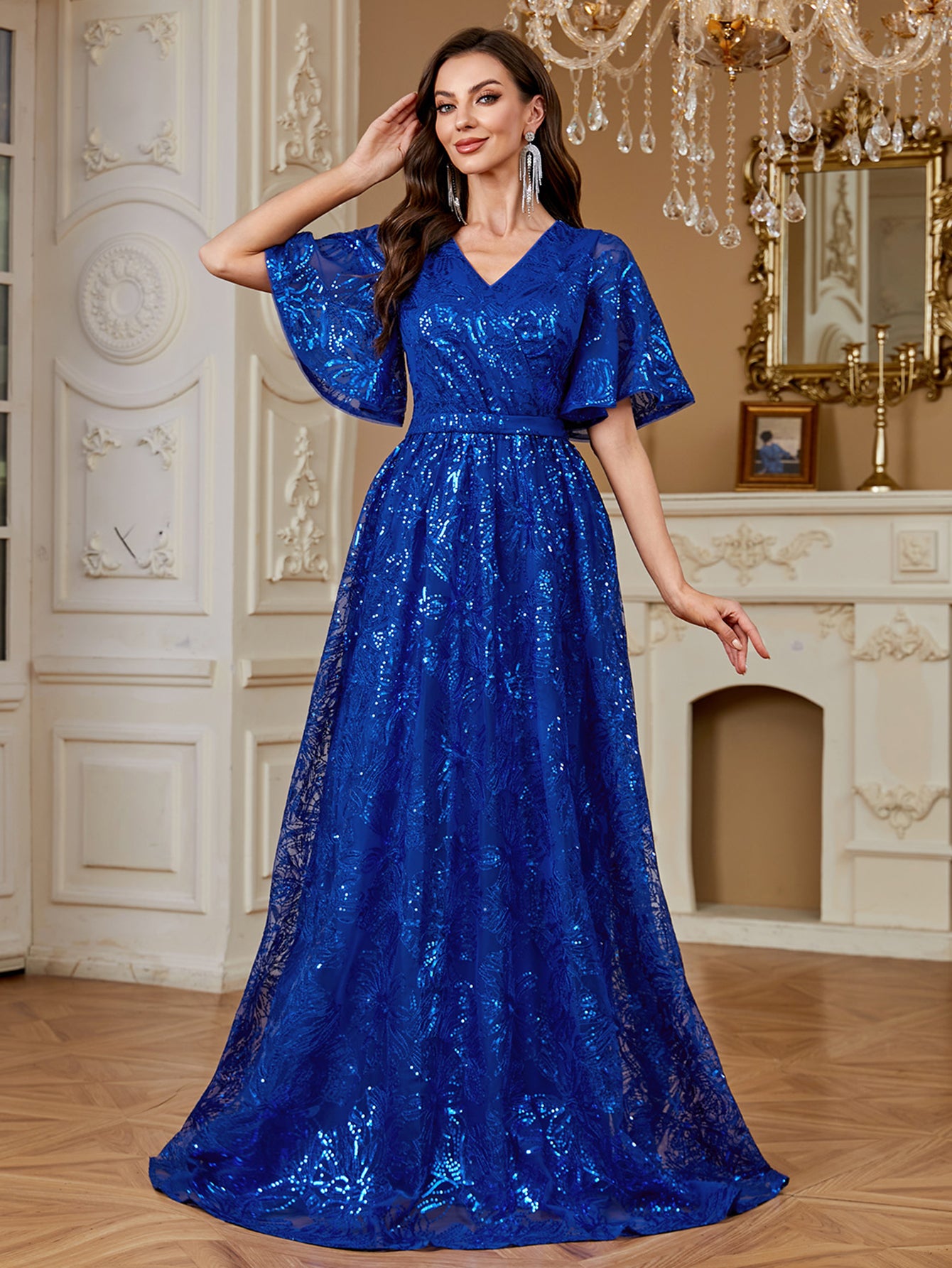 Elegant Formal Party Embroidered Sequin Long Dress