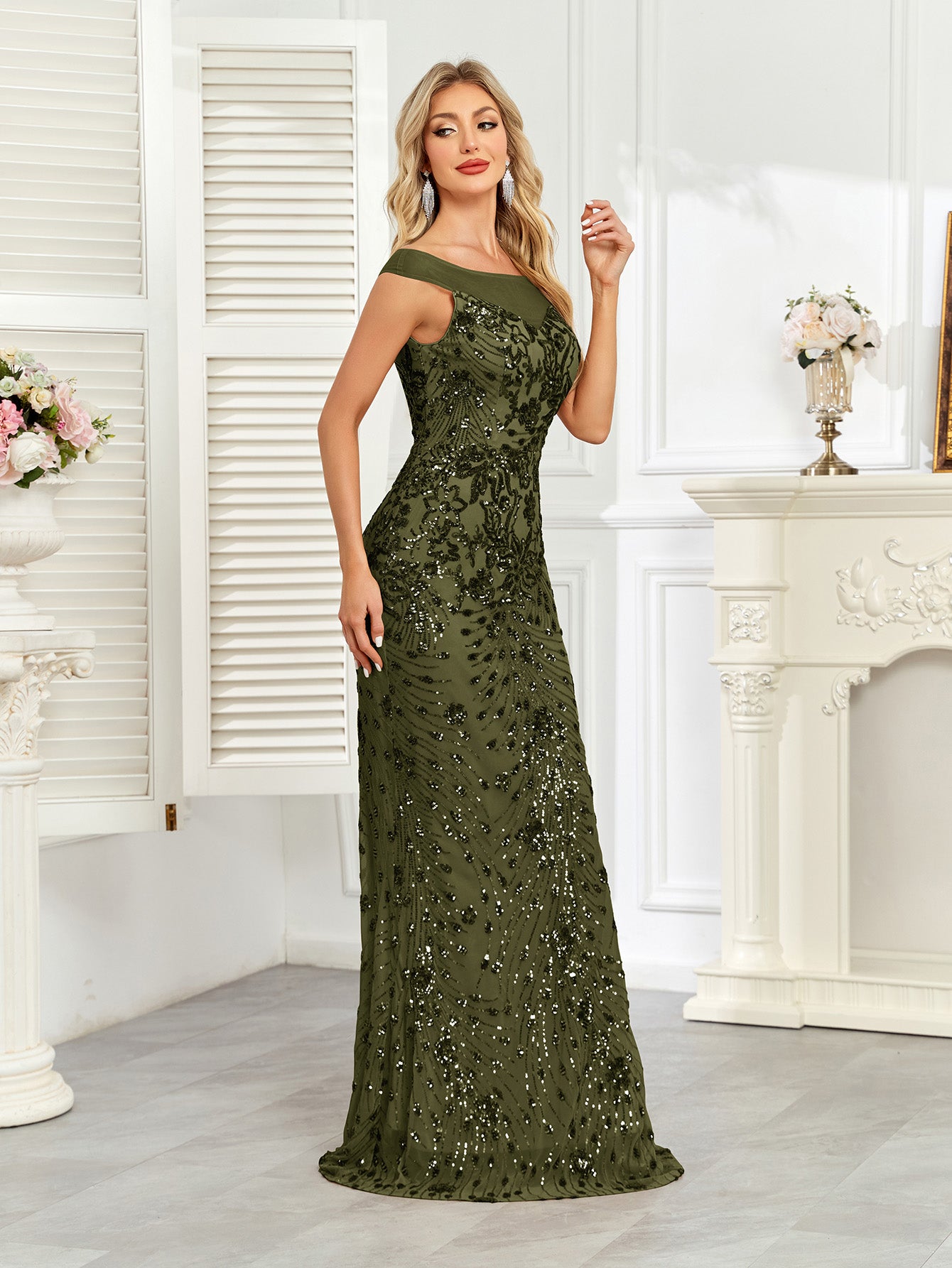 Royal Blue Sequin Off‑Shoulder Mermaid Evening Gown