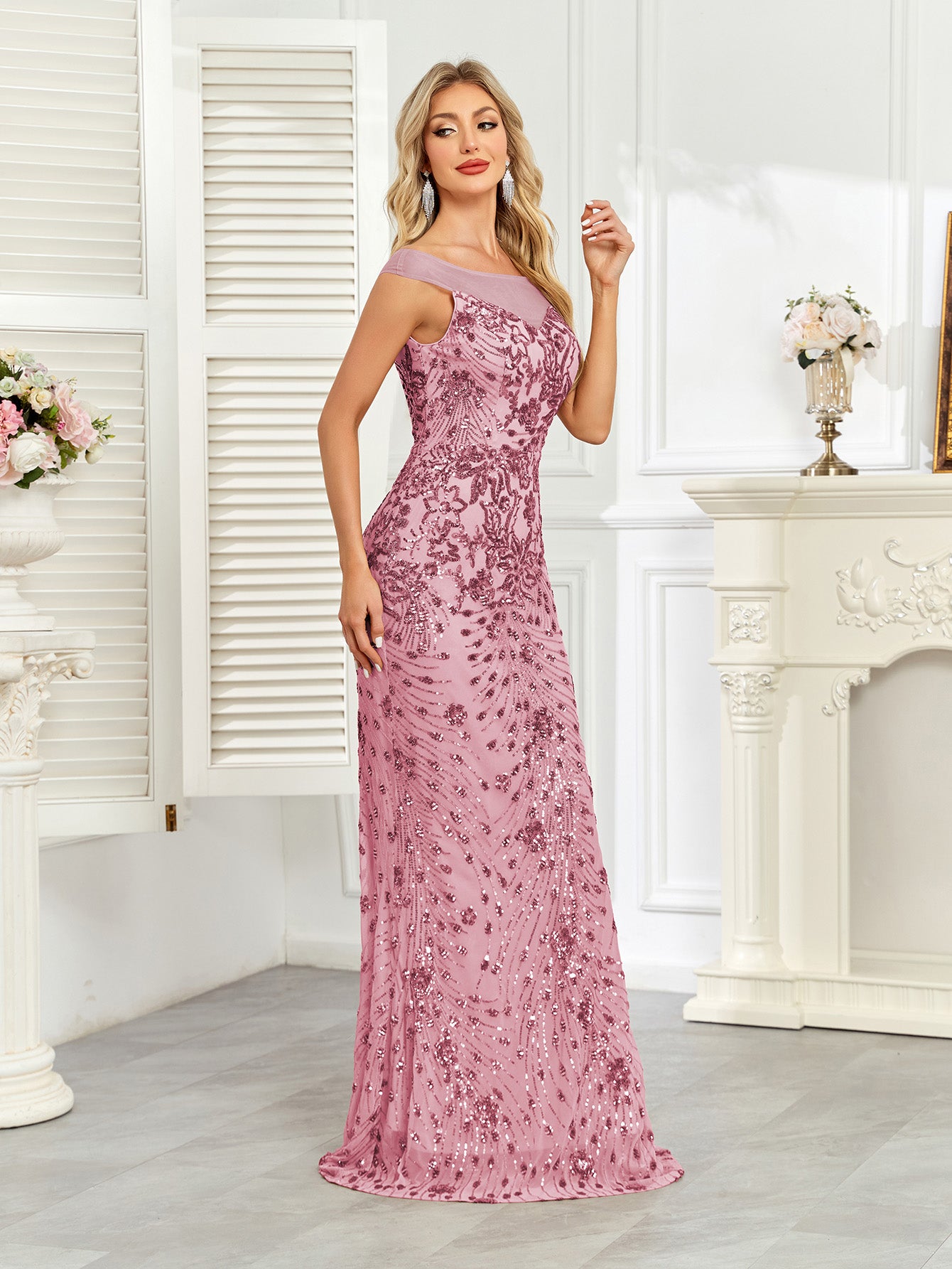 Royal Blue Sequin Off‑Shoulder Mermaid Evening Gown
