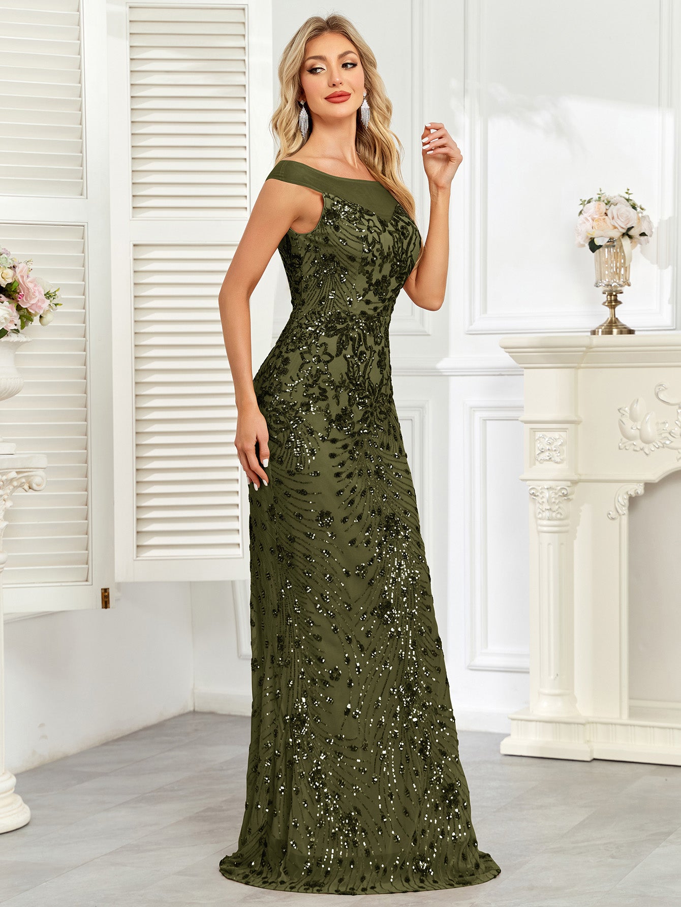 Royal Blue Sequin Off‑Shoulder Mermaid Evening Gown