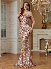 Elegant sequined patchwork design with open back Zippered backless design