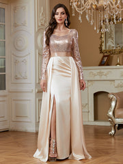 Stretch patchwork waistband and elastic satin skirt