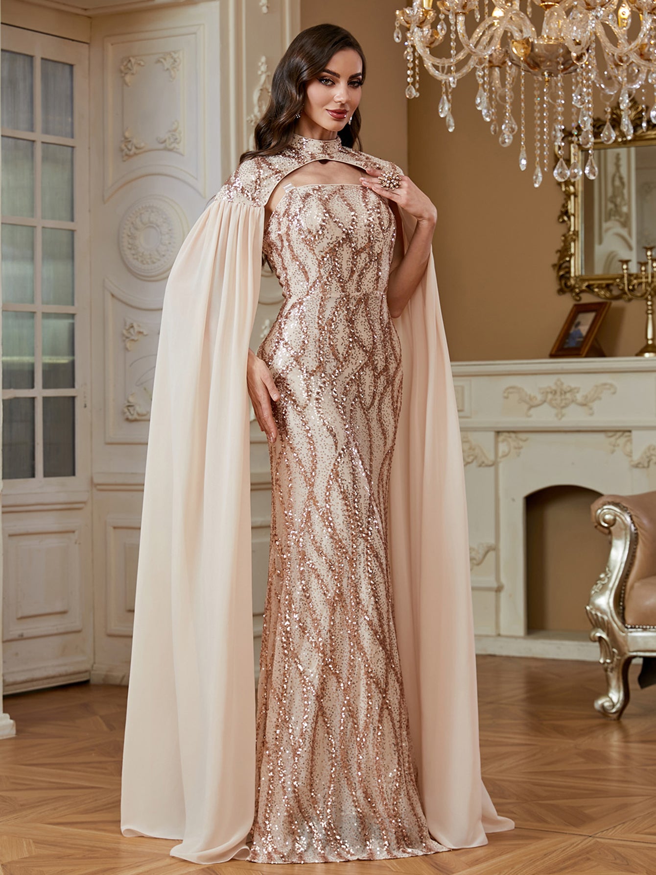 Strapless sexy backless dress with shawl