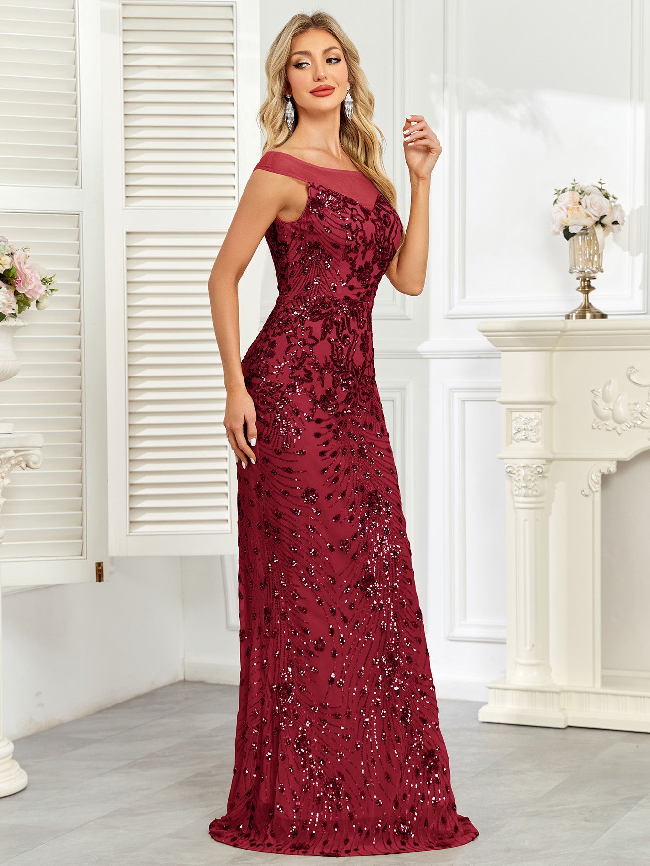 Royal Blue Sequin Off‑Shoulder Mermaid Evening Gown
