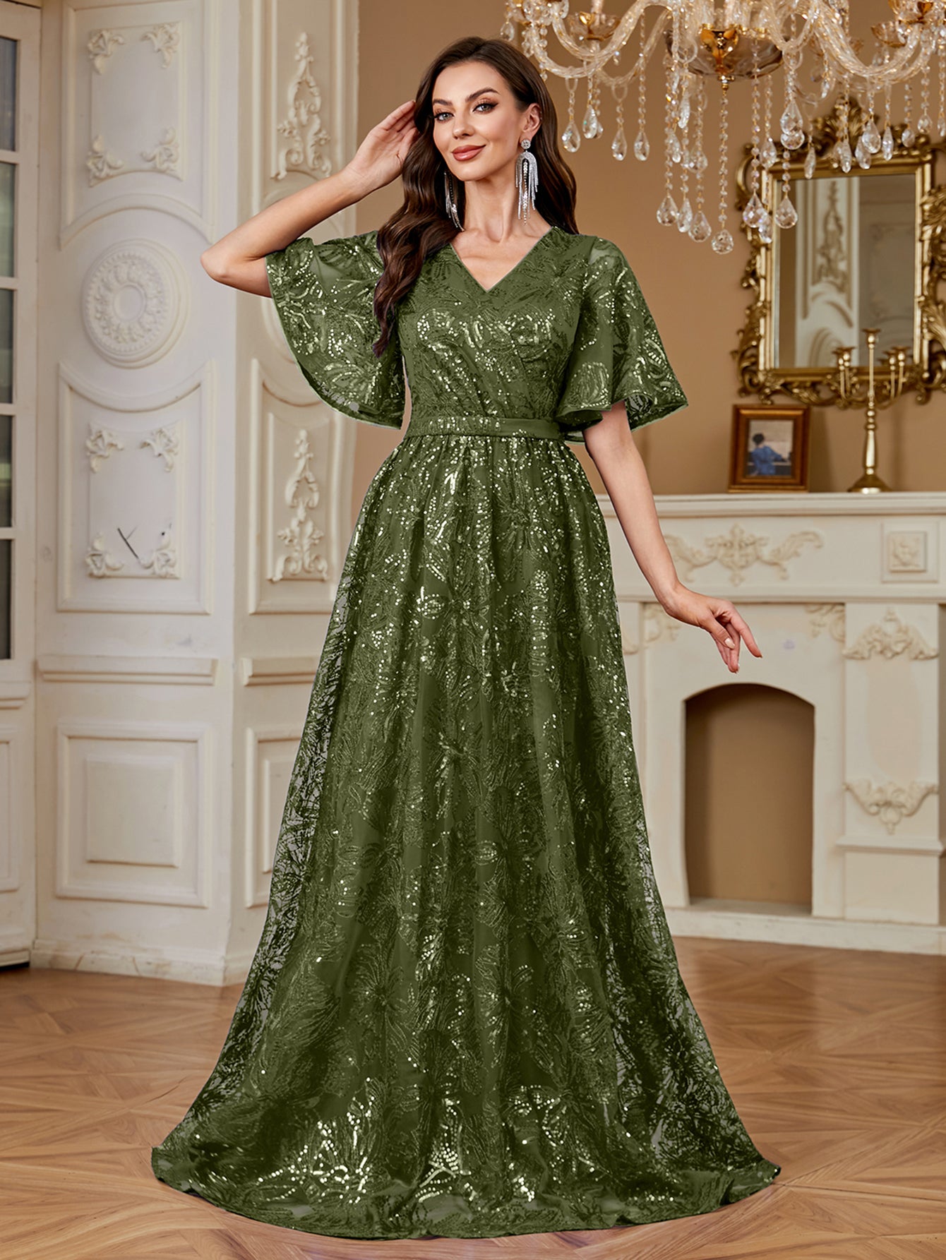 Elegant Formal Party Embroidered Sequin Long Dress