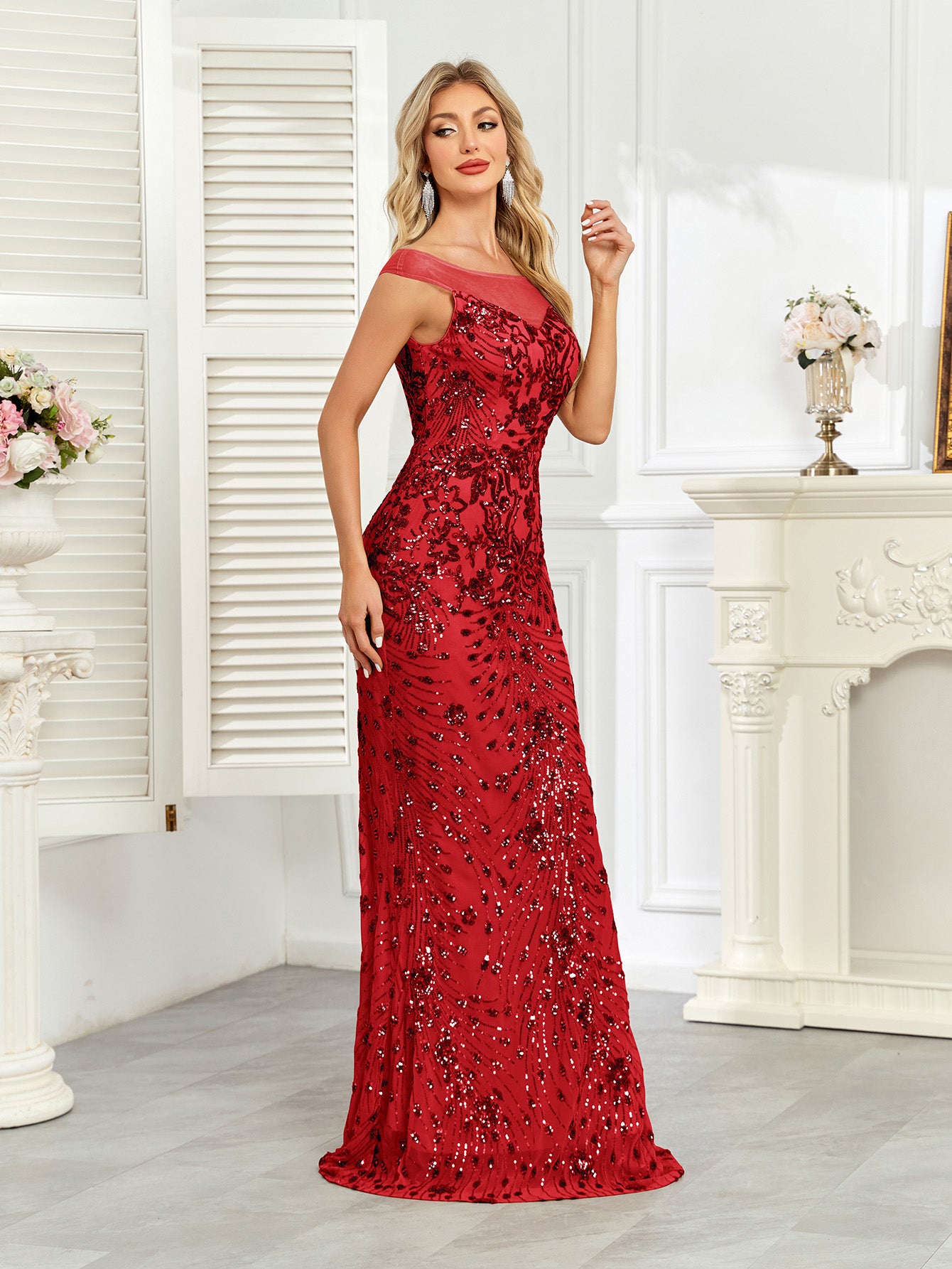 Royal Blue Sequin Off‑Shoulder Mermaid Evening Gown