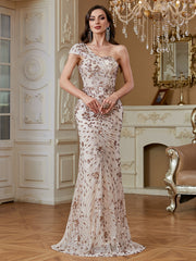 Elegant Pleated Asymmetric One-Shoulder Mermaid  Formal Party Dress