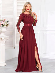 Navy Sequin One‑Shoulder A‑Line Maxi Evening Gown