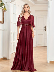 Cape Sleeve Sequin Bridesmaid Dress