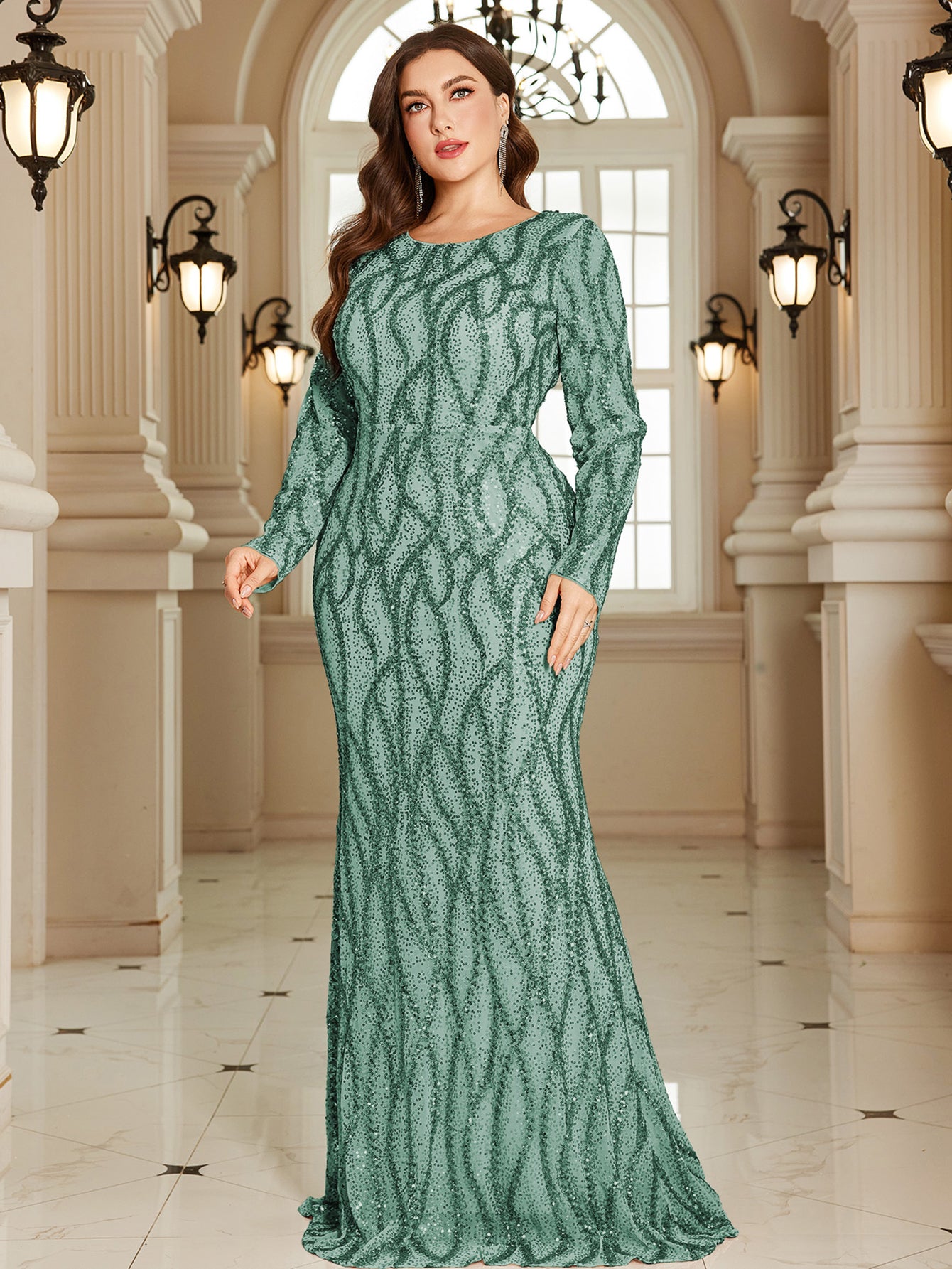 Royal Blue Lace Pocket Plus‑Size Mermaid Evening Dress