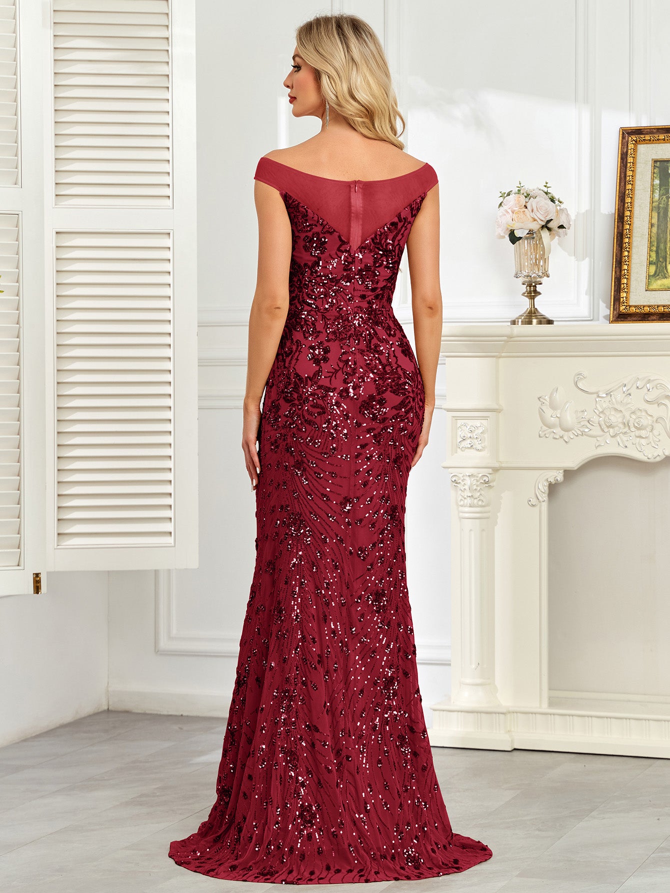 Royal Blue Sequin Off‑Shoulder Mermaid Evening Gown
