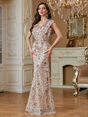 One-shoulder phoenix tail sequin dress
