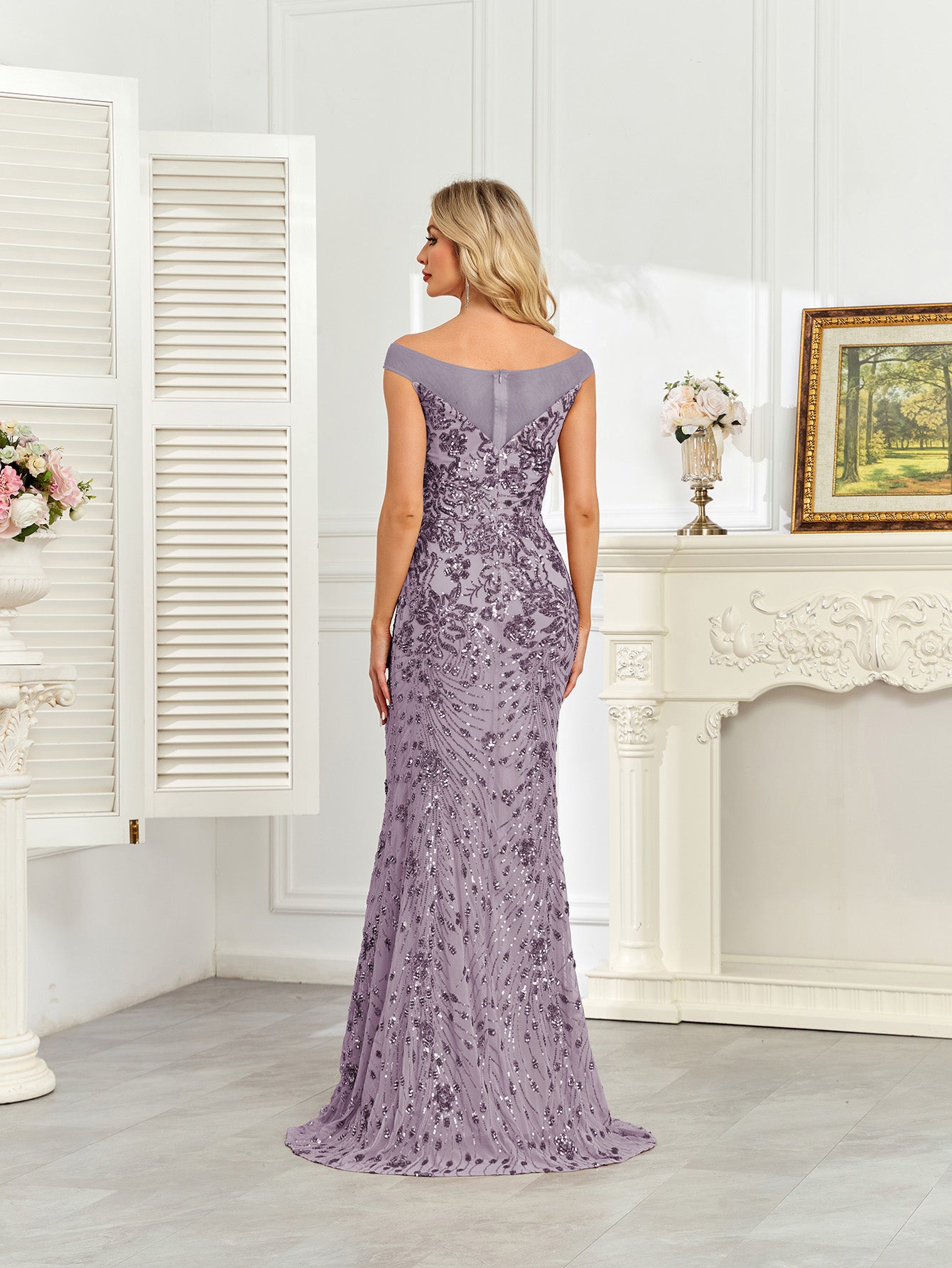 Royal Blue Sequin Off‑Shoulder Mermaid Evening Gown