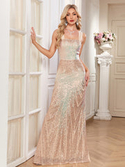 Champagne Ombre Sequin Strap Mermaid Evening Dress