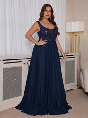 Dusty Rose Sequin Bodice A Line Plus Size Evening Gown