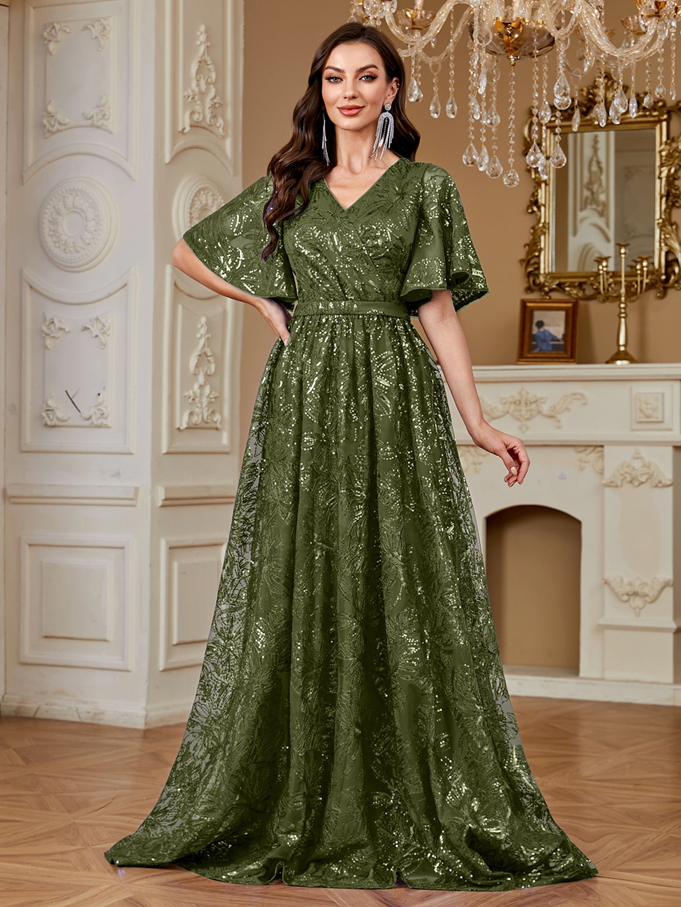Elegant Formal Party Embroidered Sequin Long Dress