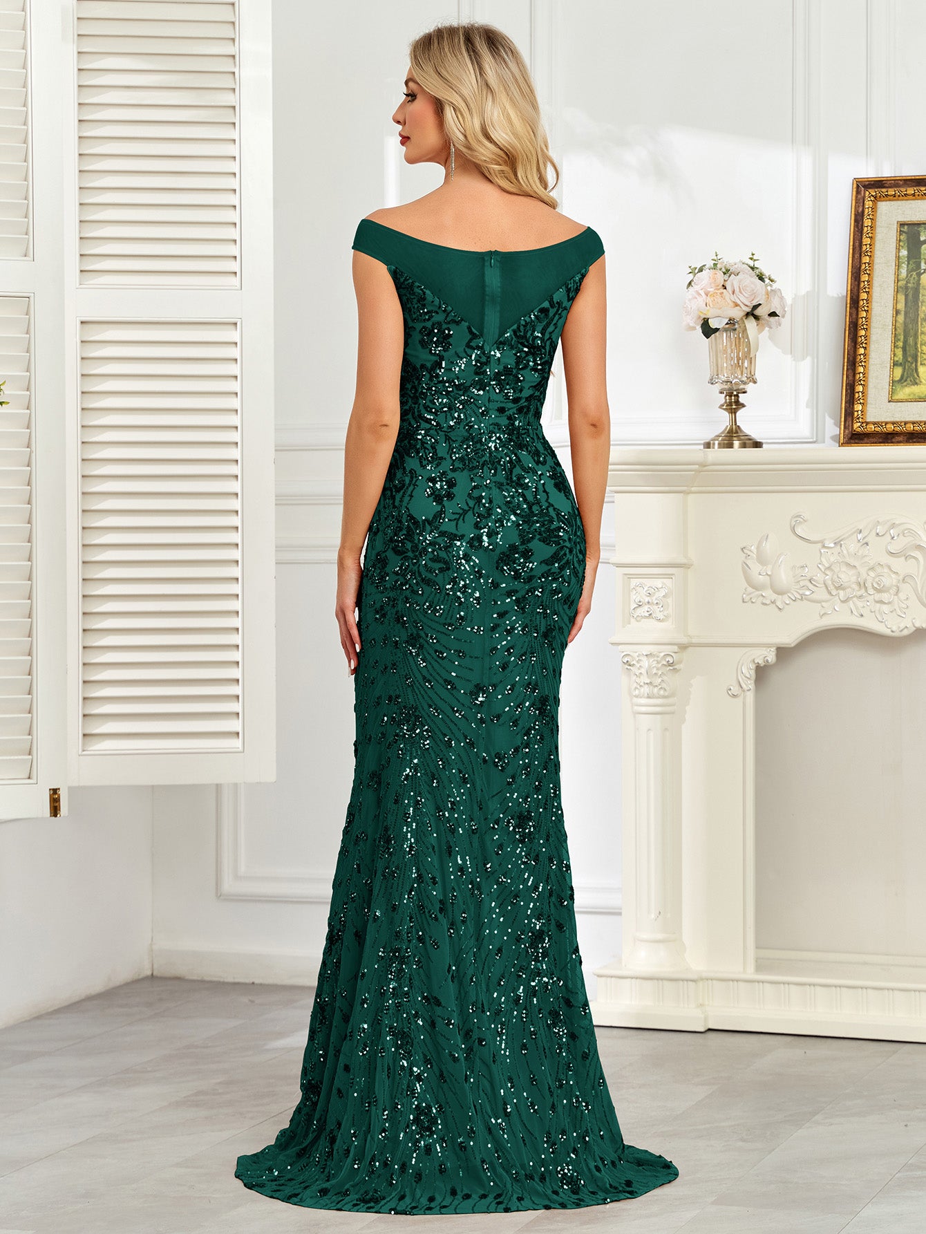 Royal Blue Sequin Off‑Shoulder Mermaid Evening Gown