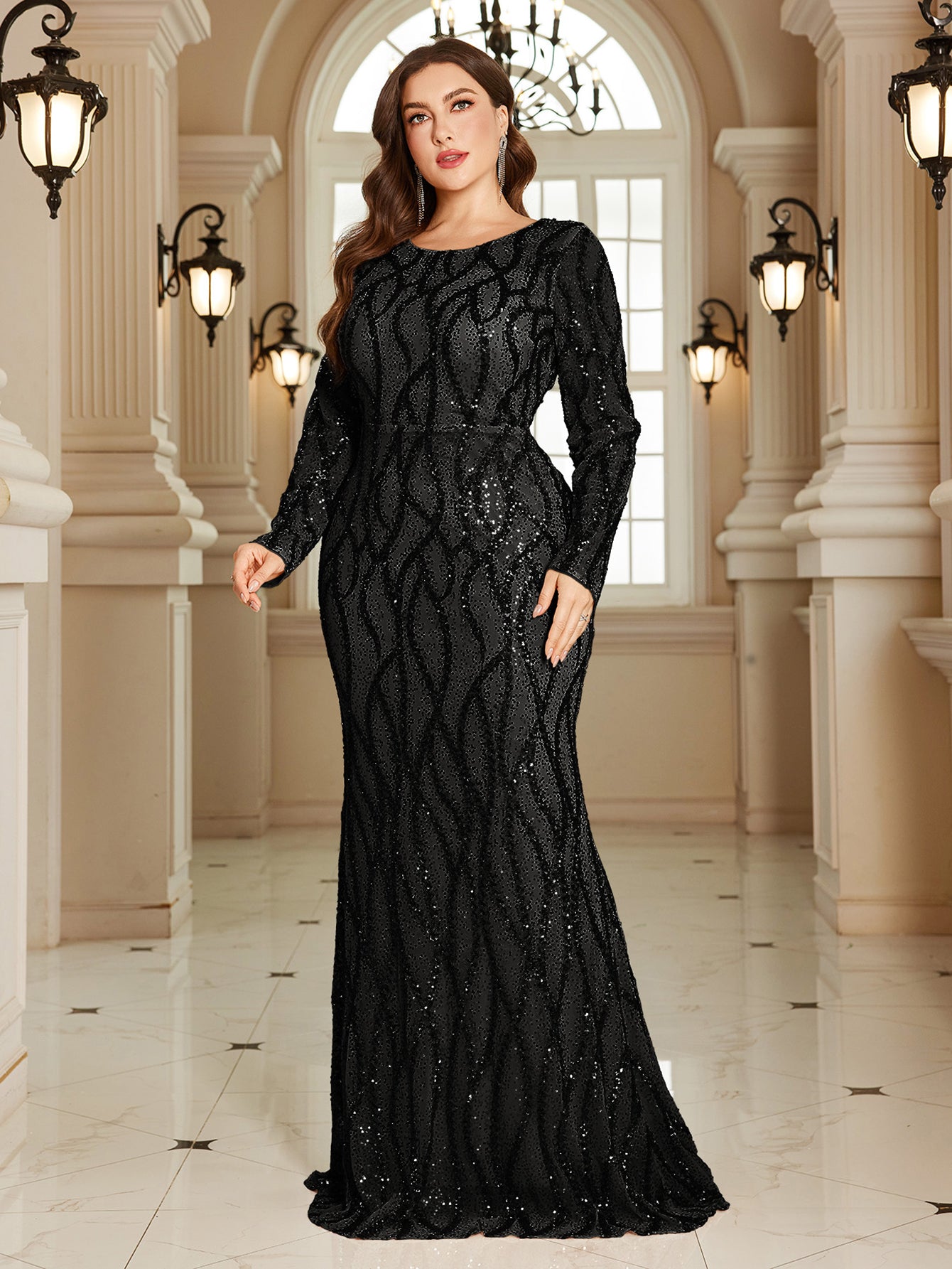 Royal Blue Lace Pocket Plus‑Size Mermaid Evening Dress