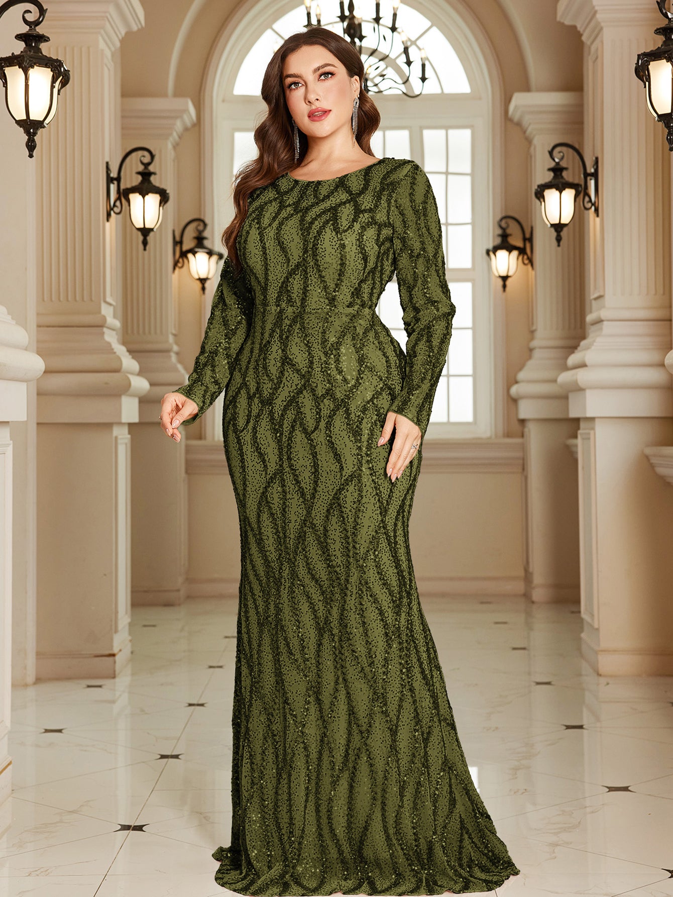 Royal Blue Lace Pocket Plus‑Size Mermaid Evening Dress
