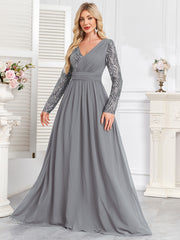Navy Blue Multicolor Sequin Long Sleeve A‑Line Evening Gown