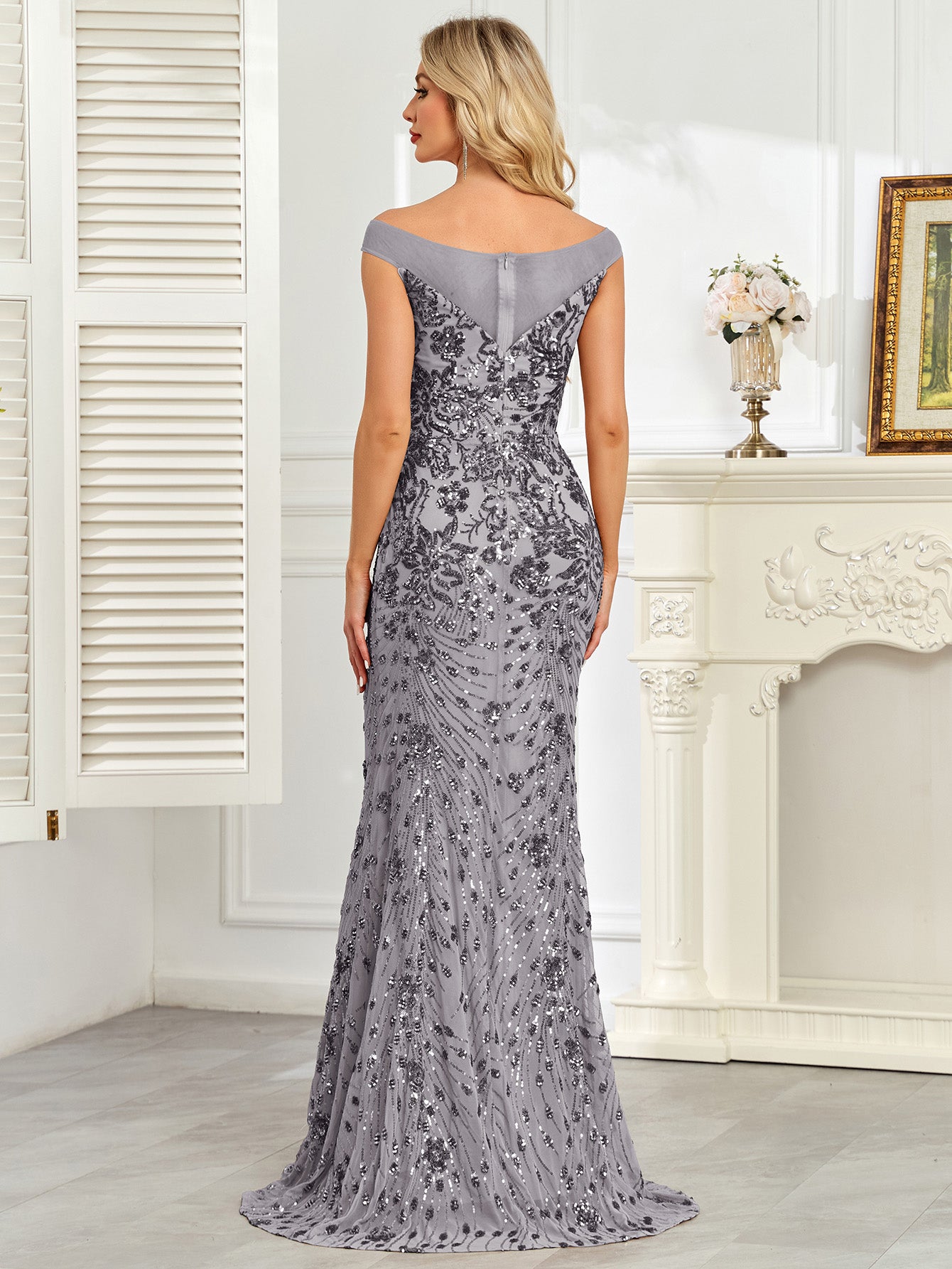 Royal Blue Sequin Off‑Shoulder Mermaid Evening Gown