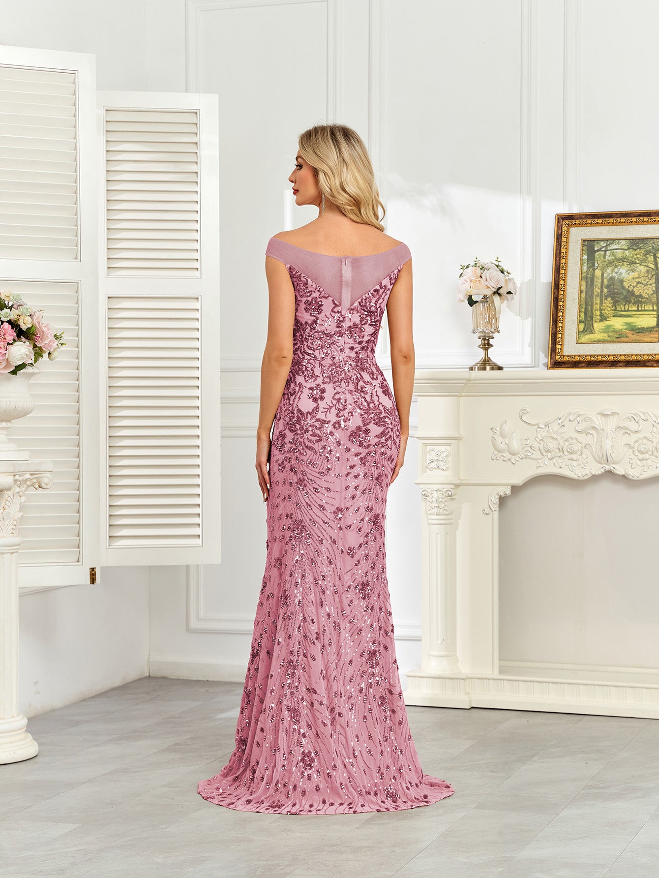Royal Blue Sequin Off‑Shoulder Mermaid Evening Gown