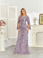 Royal Blue Sequin Split Flare‑Sleeve Mermaid Evening Gown